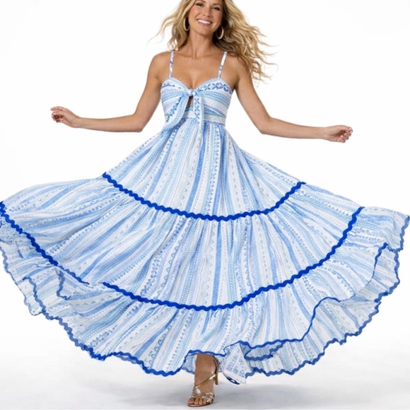 Tori Richard Borderline Zuri Blue Patterned
Cotton Maxi Dress NWT - Picture 2 of 13